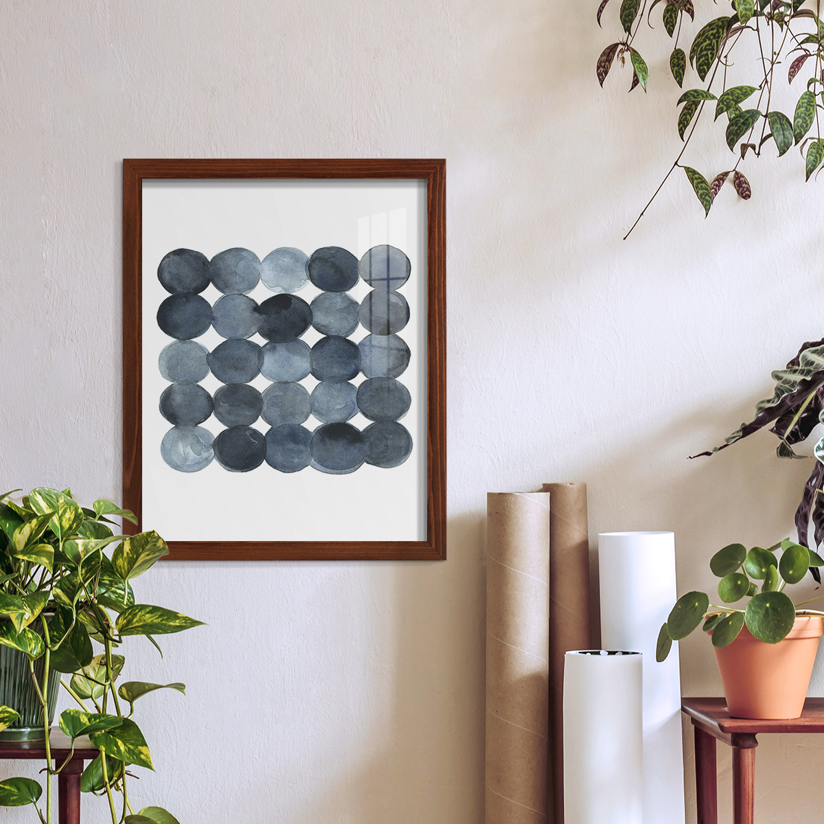 Blue Grey Density I -Framed Print w/glass-Chestnut