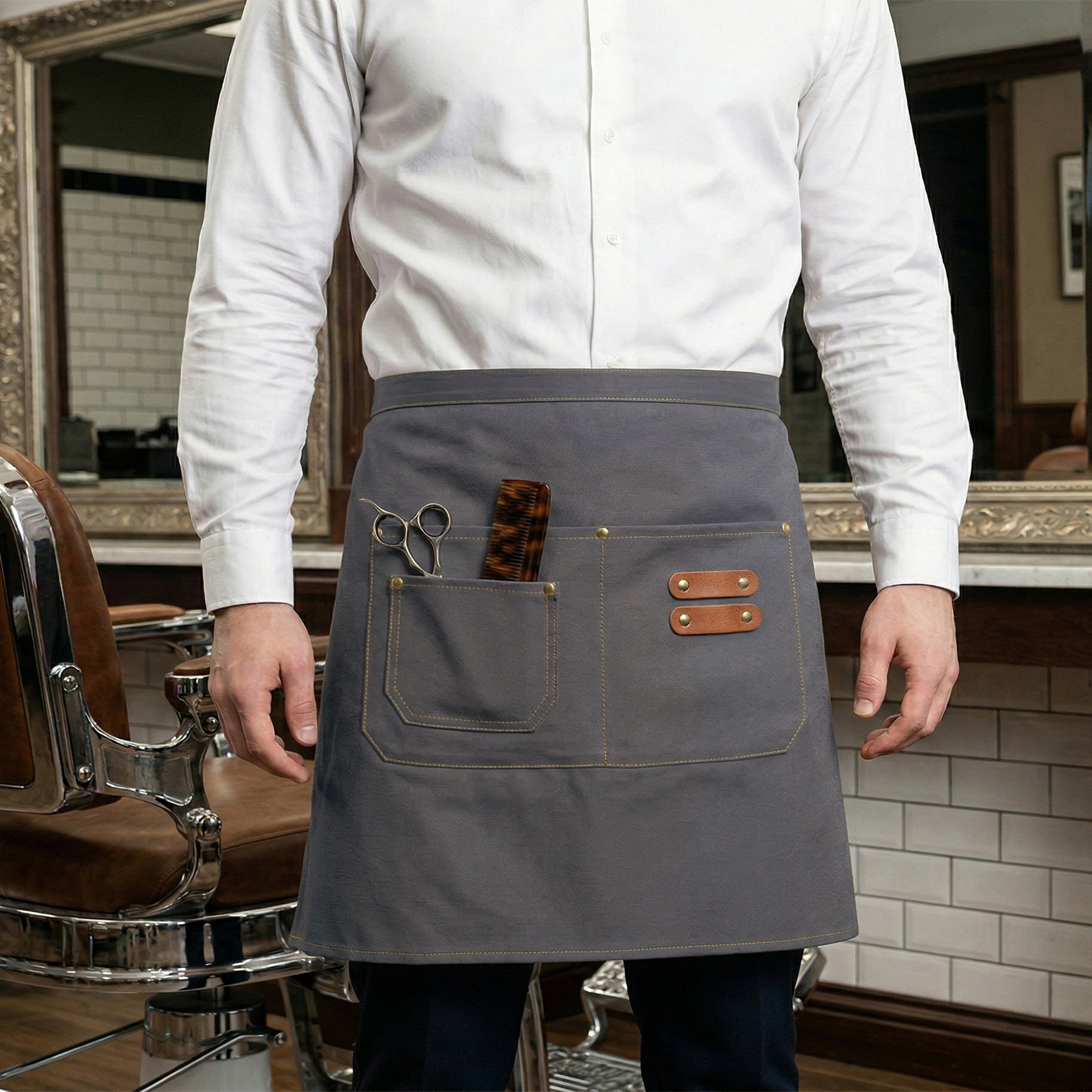 Unique Bargains Water-resistant Kitchen Apron with Pockets for Home and Kitchen Gray