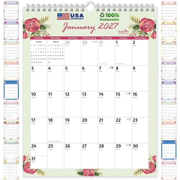 EcoEarth 18-Month Vertical Wall Calendar, Blossoms, 8.5" x 11", July 2026 - December 2027