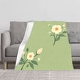 thumbnail image 2 of Durable Soft Flannel Blanket with Floral Design - Cozy White Petals & Orange Centers on Green Background - Perfect for Sofa Travel Bed, 2 of 7