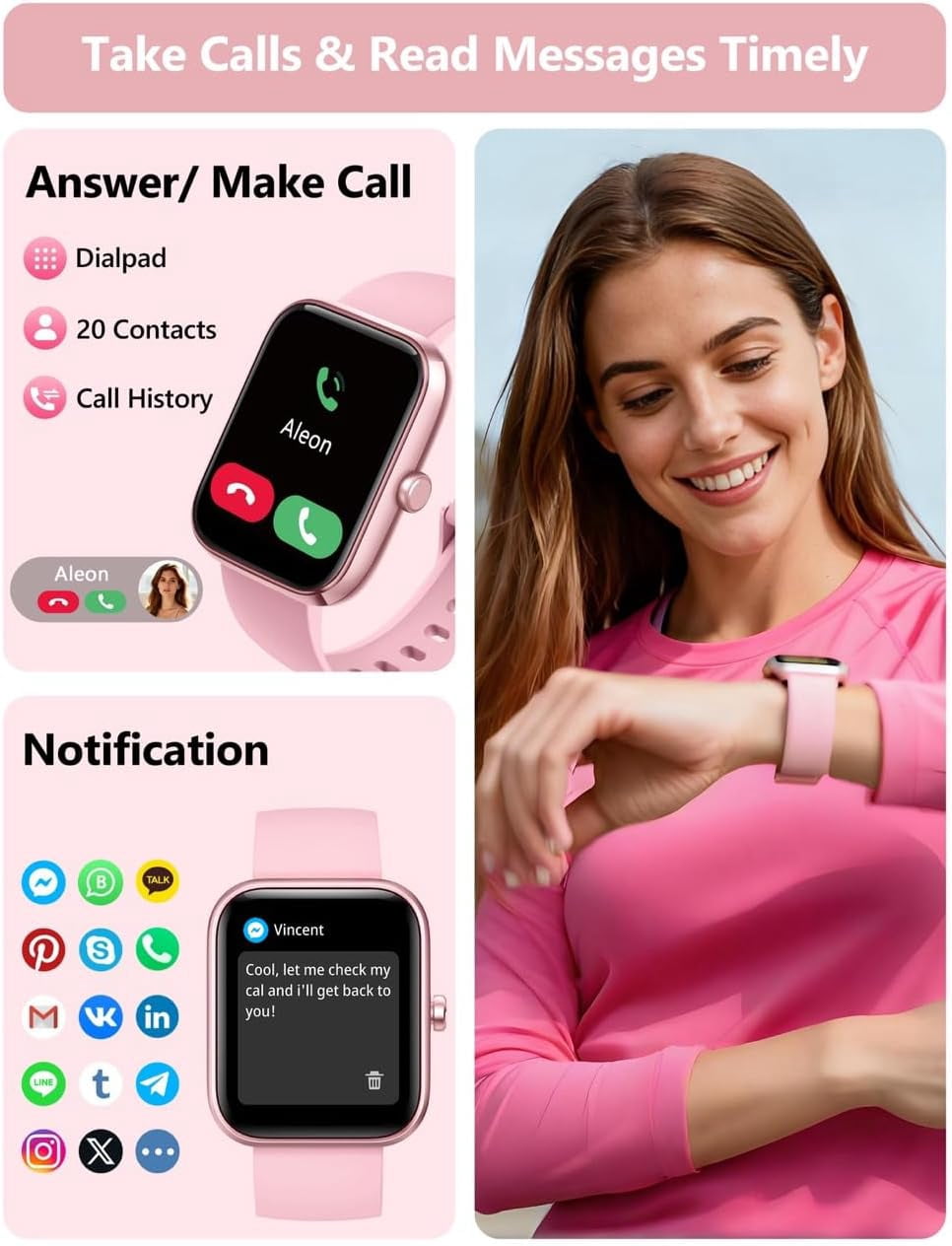 Smart Watch Women [2 Bands, 44mm case] 1.83" Alexa Fitness Tracker, Heart Rate, Sleep, Stress Monitor, IP68 Waterproof , Make/Answer Calls, Compatible with iPhone & Android Phones