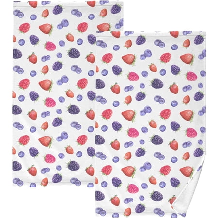 Summer Berries Strawberry Cotton Hand Towels Raspberry Blackberry Blueberry Kitchen Towel Sets 2PCS Guest Towel Fingertip Towel Holiday Bathroom Decor Quality Premium Dish Washcloth 28 x 16 Inches fo