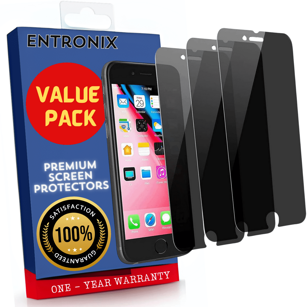 Entronix Screen Protector Compatible with iPhone 8 / iPhone 7 / iPhone SE, Privacy Tempered Glass, 2-Pack