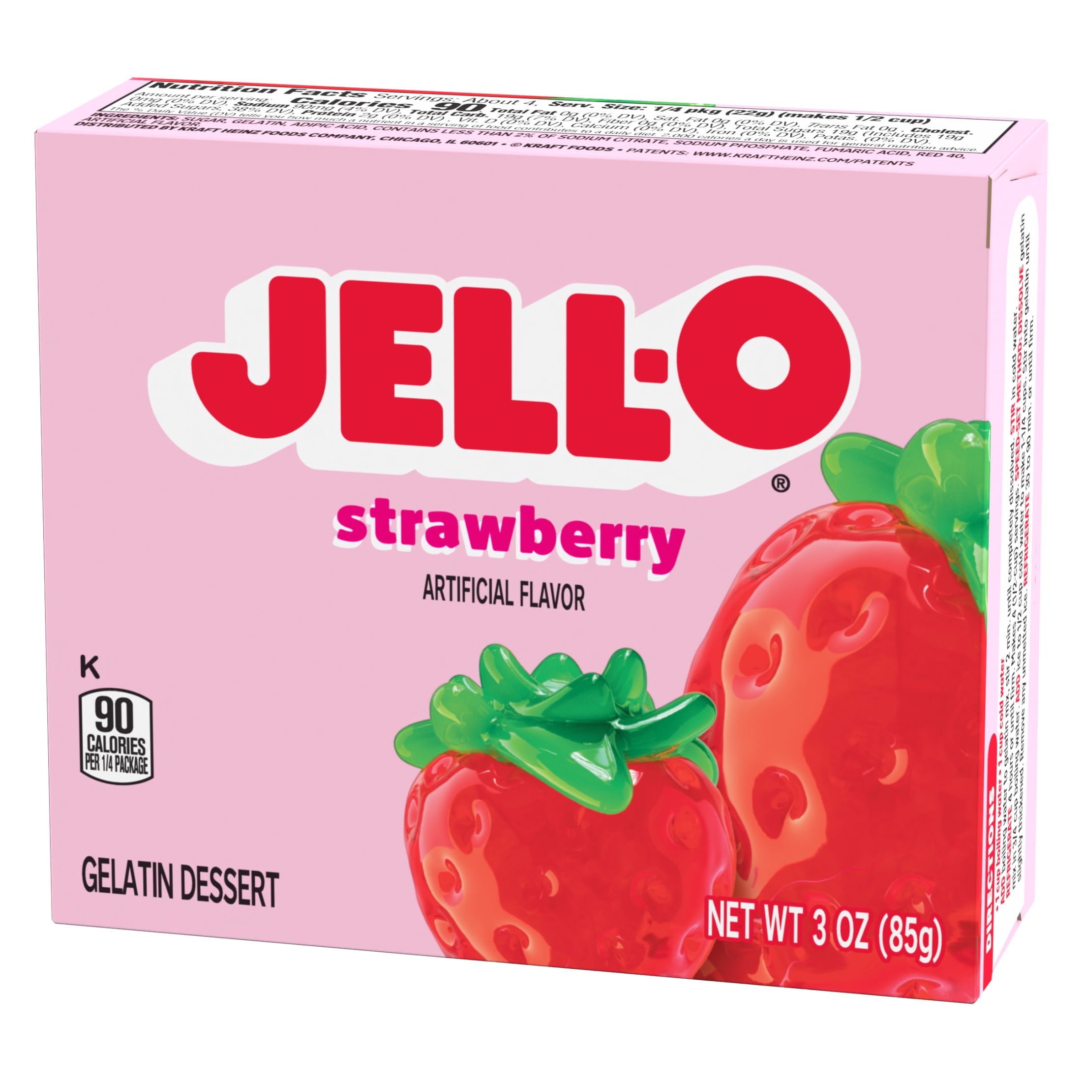 Jell-O Strawberry Gelatin Dessert Mix, Artificially Flavored, 3 oz