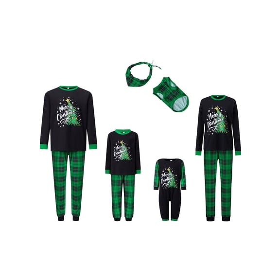 RUINIXCW Christmas Family Pajamas Matching Set, Long Sleeve Letters Print T-shirt with Plaid Pants Sleepwear Loungewear
