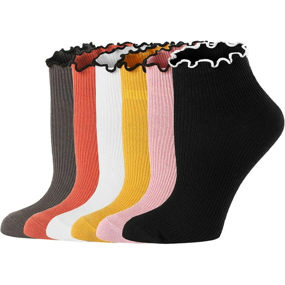 YooGuoGuo Womens Socks, Ruffle Turn-Cuff Casual Ankle Breathable Cool Knit Cotton Lettuce Crew Frilly Sock 6 Pack