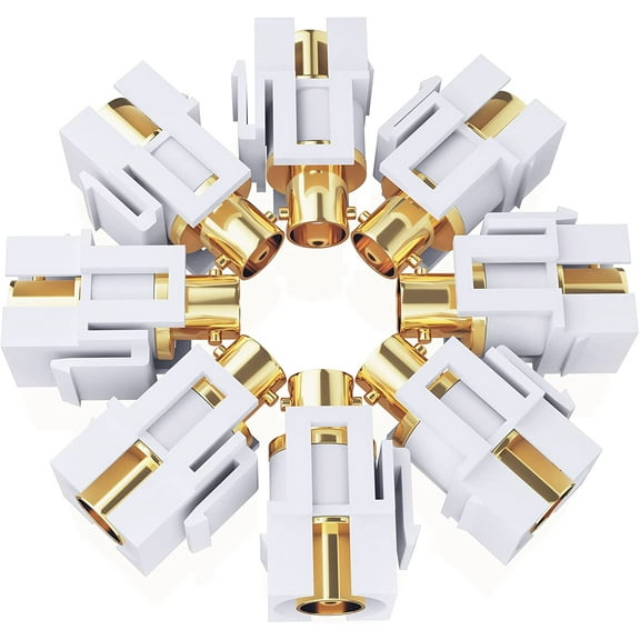 GearIT BNC Keystone Jack Insert for BNC Cables Wall Jack, BNC Insert, F/F SDI Keystone Cable Jack Adapter with TV Jack in White, 10 Pack