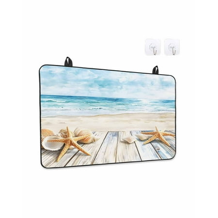 Stove Top Covers for Electric Stove 24x21 Inches Summer Coastal Heat Insulation Fireproof Glass Cooktop Protector Watercolor Ocean Waves Seaside Starfish Countertop Stovetop Cover for Kitchen