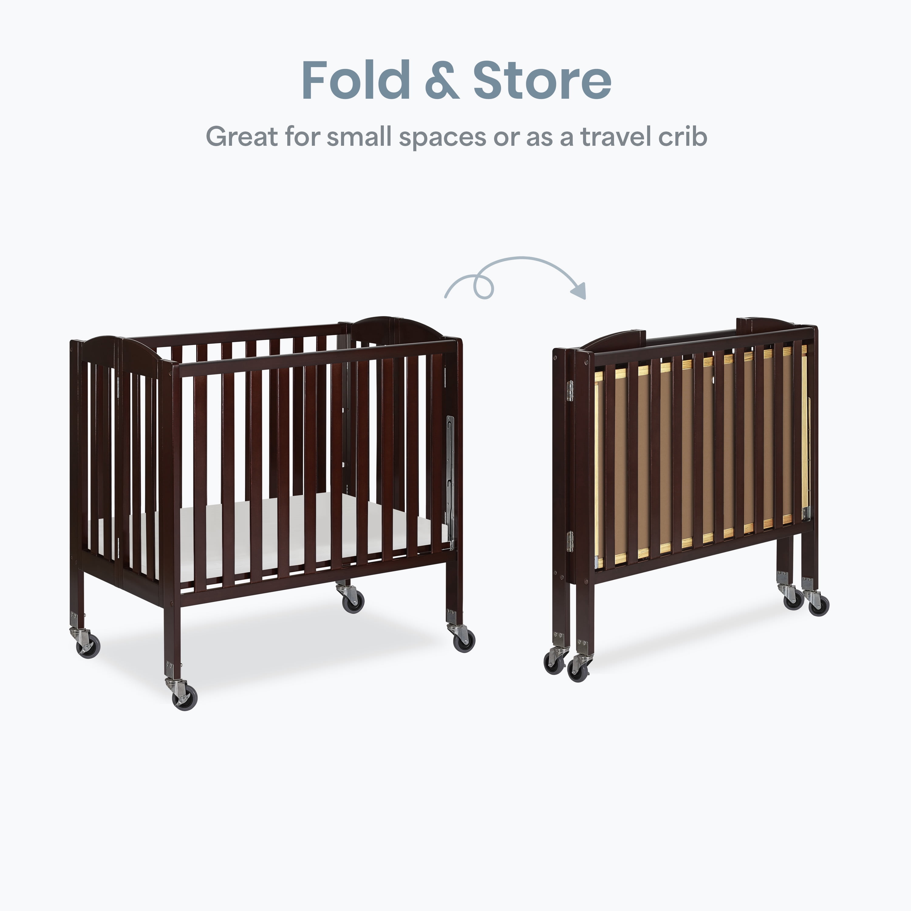 Dream On Me Birch 3-in-1 Folding Portable Mini Crib, Espresso