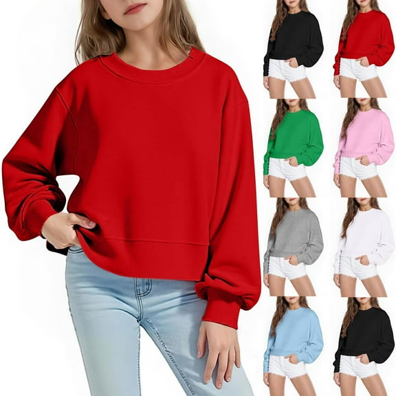 Elvqul Sweatshirts for Teen Girls Black Loose Hoodie Pullover 10-12 Oversize Crew Neck Casual Girls Sweatshirt Long Sleeve