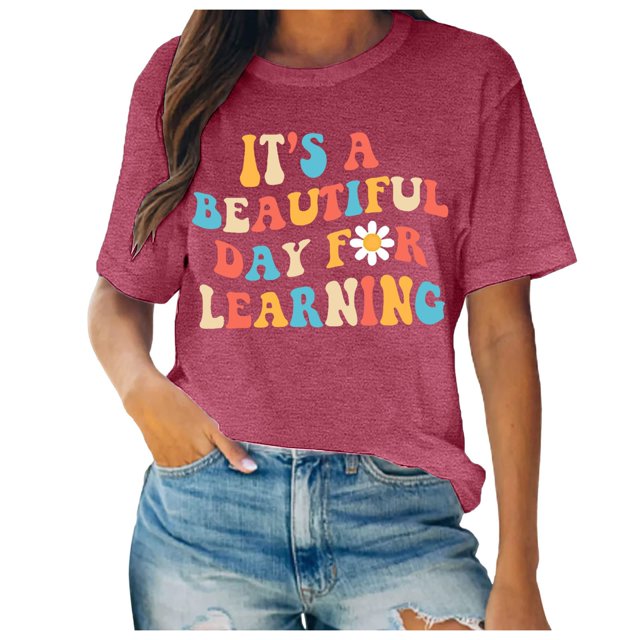 TSADFHJI Hauts à Manches Longues pour Femmes Ajustés T-Shirt d'Été Décontracté Imprimé à Manches Courtes Col Rond TTTG Rouge