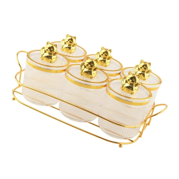 Almencla Snacks Serving Jars,Multipurpose 6 Grids Dry Fruit Jars with Lid, Food Storage Container for Holiday, Wedding Seasoning Candy Transparent Gold