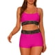 thumbnail image 1 of Conjuntos de bikini de color contrastante para mujer de 2 piezas, traje de baño de cintura alta con escote redondo, pequeño rosa rojo, 1 of 5