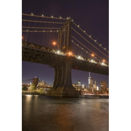 Manhattan Bridge and skyline, Brooklyn Bridge Park, New York City, New York Print Wall Art By Greg