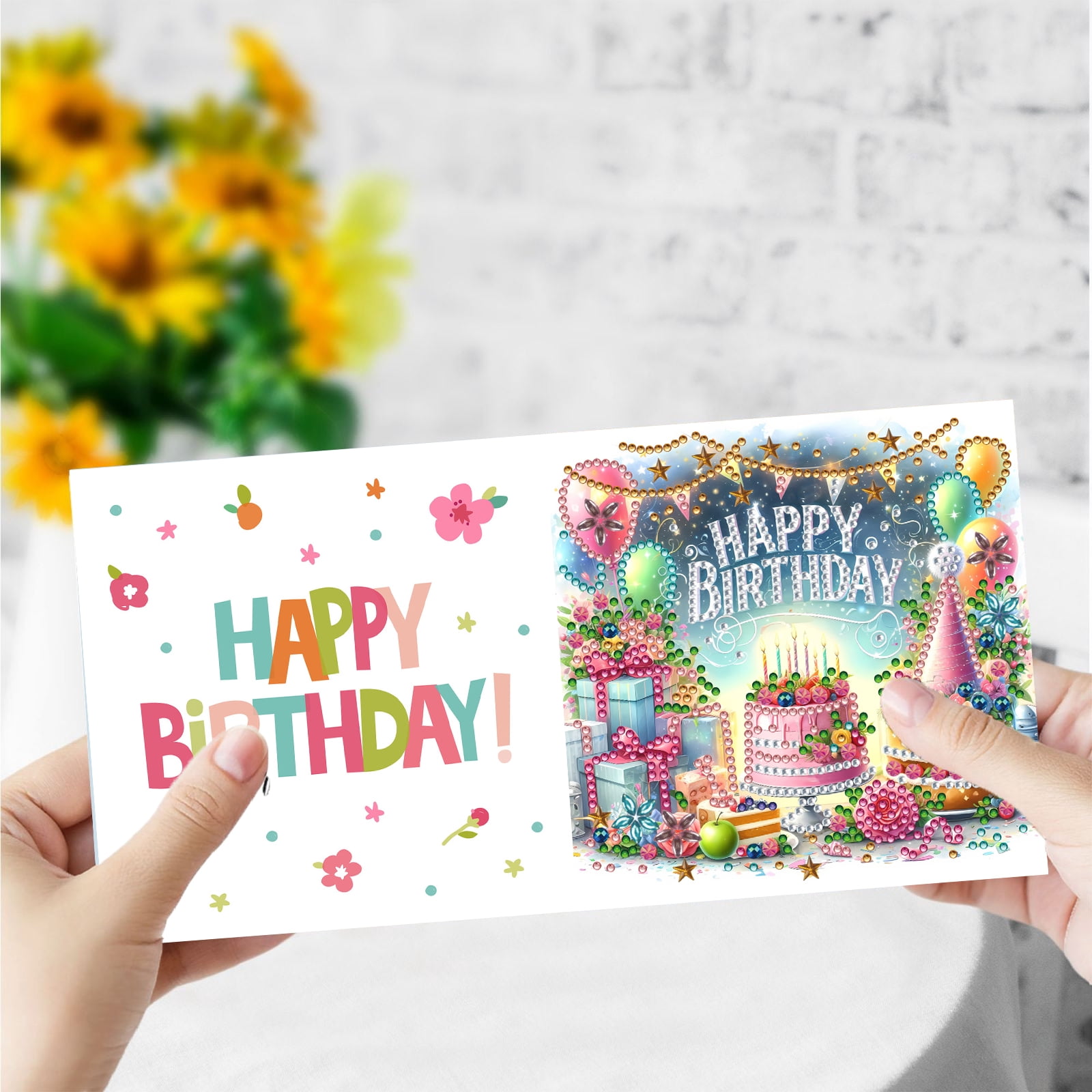 FLOPESN 6Pcs DIY Folding Greeting Card Diamond Art Painting Creative Design Blessing Card Set for Birthday Crafts Gift-Birthday Party