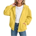 thumbnail image 3 of Piuwrlz Girls Fall Hood Sweatshirts for Kids Plain Zipper Jackets Pocket Outwear Hoodies Yellow Size 15-16 Years, 3 of 7
