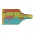 thumbnail image 1 of Flamingo Cutting Board, Illustration of Flamingos in Old Style Retro Vintage Colored Stripes Art Grunge, Tempered Glass Cutting and Serving Board, Wine Bottle Shape, Multicolor, by Ambesonne, 1 of 1