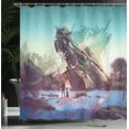 thumbnail image 4 of Ambesonne Fantasy Shower Curtain, Crashed Spaceship Art, 69"Wx84"L, Blue Green, 4 of 5
