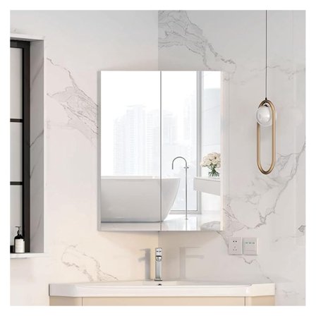 Corner Medicine Cabinet with Mirror,Bathroom Corner Mirror Cabinet with 2 Doors,Medicine Cabinet Wall Mounted for Small Space,2 Fixed Shelves,White,24" x18"