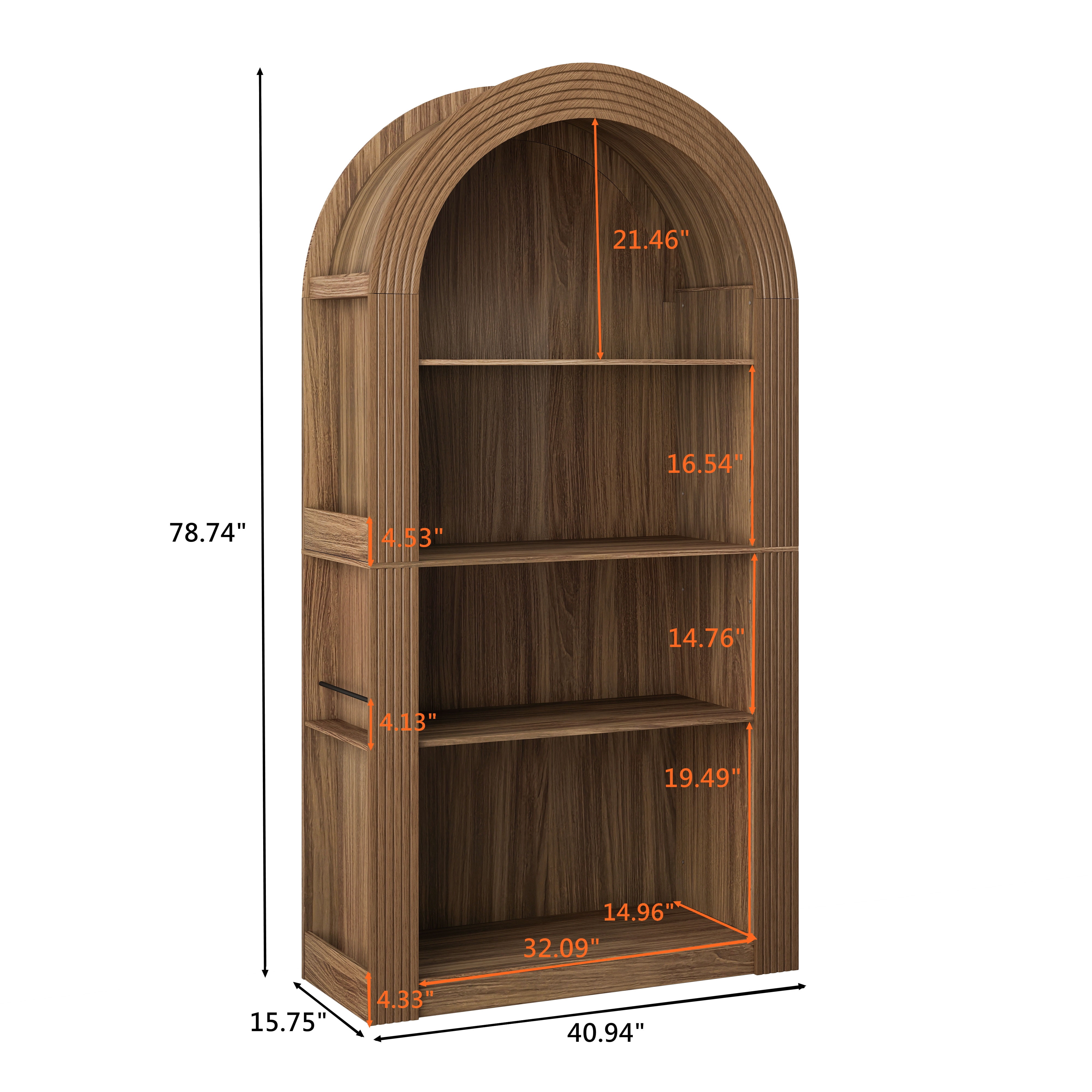 78.74" Tall Arched Bookcase, Mid Century Modern 4-Tier Arched Storage Bookcase with Open Display Storage Shelf for Dining Room, Living Room,Bedroom (Brown)