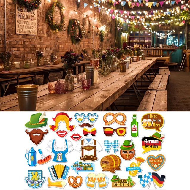 Accesorios para Fotomatón del Oktoberfest, Recuerdos de Fiesta, Accesorios para Selfies en el Festival de la Cerveza, 30 Piezas, Accesorios Tradicionales Alemanes Coloridos.