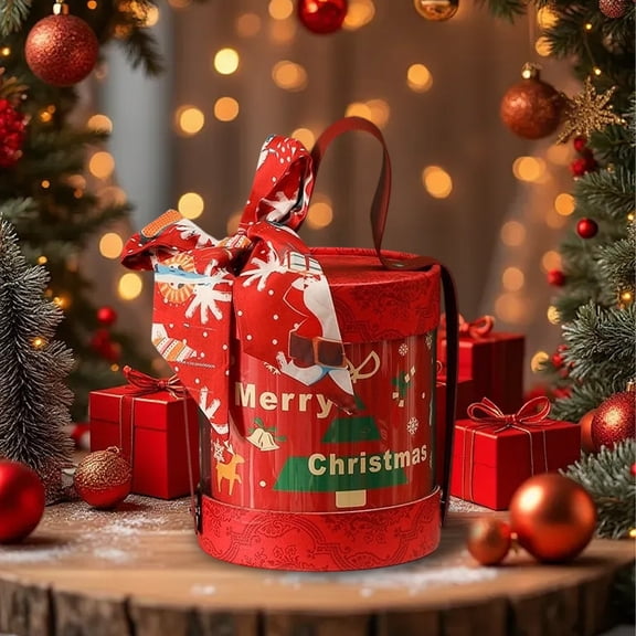 All-in-One Christmas Gift Set with Ribbon, Socks, Hand Cream, Keychain & Candy Bag, Festive Holiday Present for Family, Friends, Colleagues, Adults & Kids, Red Themed Box