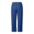 thumbnail image 4 of VEKDONE Cotton Straight Trousers for Women Elastic High Waisted Lounge Pants Casual Lightweight Comfy Button Split Long Pants with Pockets Blue L, 4 of 5