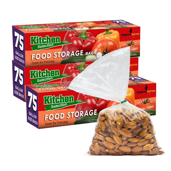 Impresserve 1 Gallon Storage Bags with Twist Ties, Clear Plastic Food Storage Bags, 11 x 13 Inch, 225 Count (3 Packs of 75)