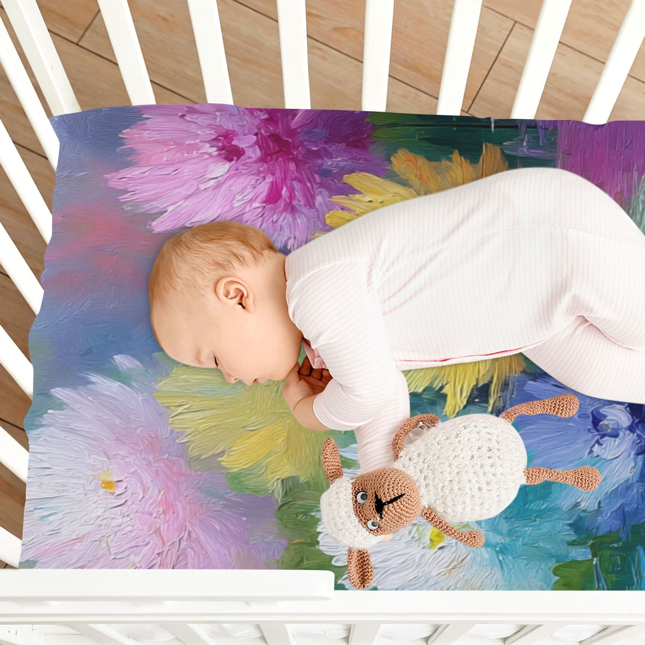 Baby Essentials 52”x 28”- Standard Cotton-like Modal Elastic- Impressionist Style Design Crib Sheets for Newborns and Toddlers