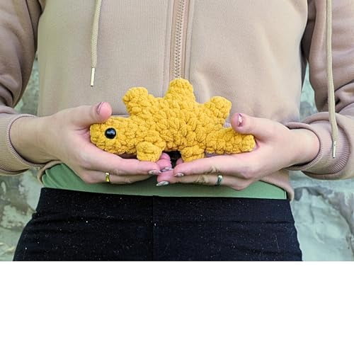 Crochet Kit for Beginners, Crafts for Adults, Fun Stuff -Step-by-Step YouTube Starter Kit - Thick Chenille Yarn and Craft Supplies Included, Cute Amigurumi Art Kit - Dino Nugget