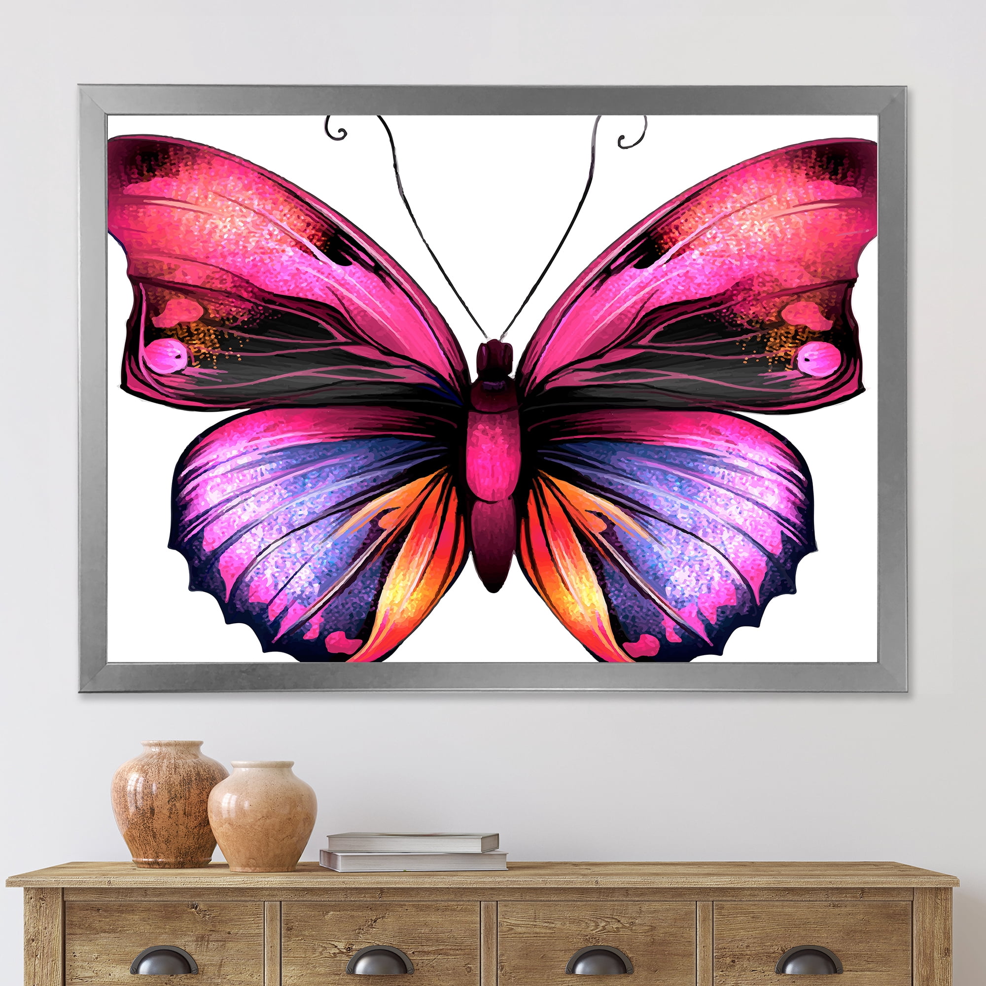 Designart 'Portrait Of Bright Pink Butterfly' Modern Framed Art Print