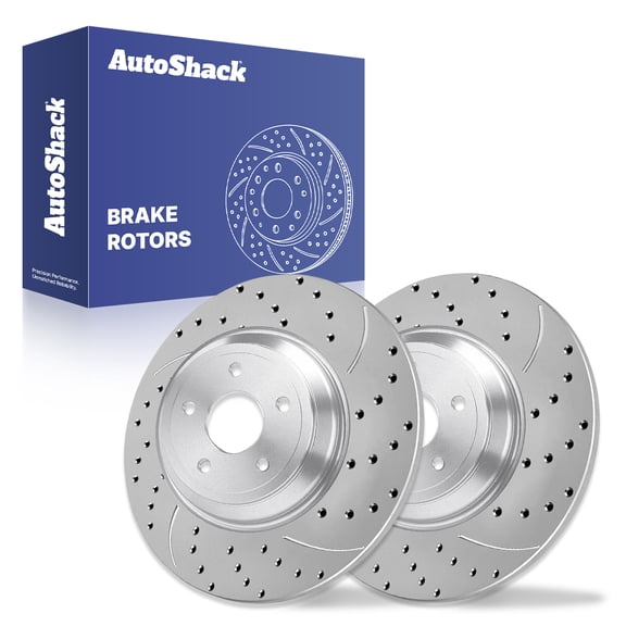 AutoShack Rear Brake Rotors for Ford, Escape 2020-2025 Bronco Sport 2021-2025, AWD FWD L3 1.5L L4 2.0L 2.5L - Silver Zinc Coated Drilled & Slotted - SilverShield Pro - 11.89" (302 mm), 5-Lug