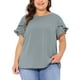 thumbnail image 1 of Blusas de verano para mujer de talla grande Agnes Orinda, con volantes, manga corta, cuello redondo, camisetas casuales, 1X gris azul, 1 of 5