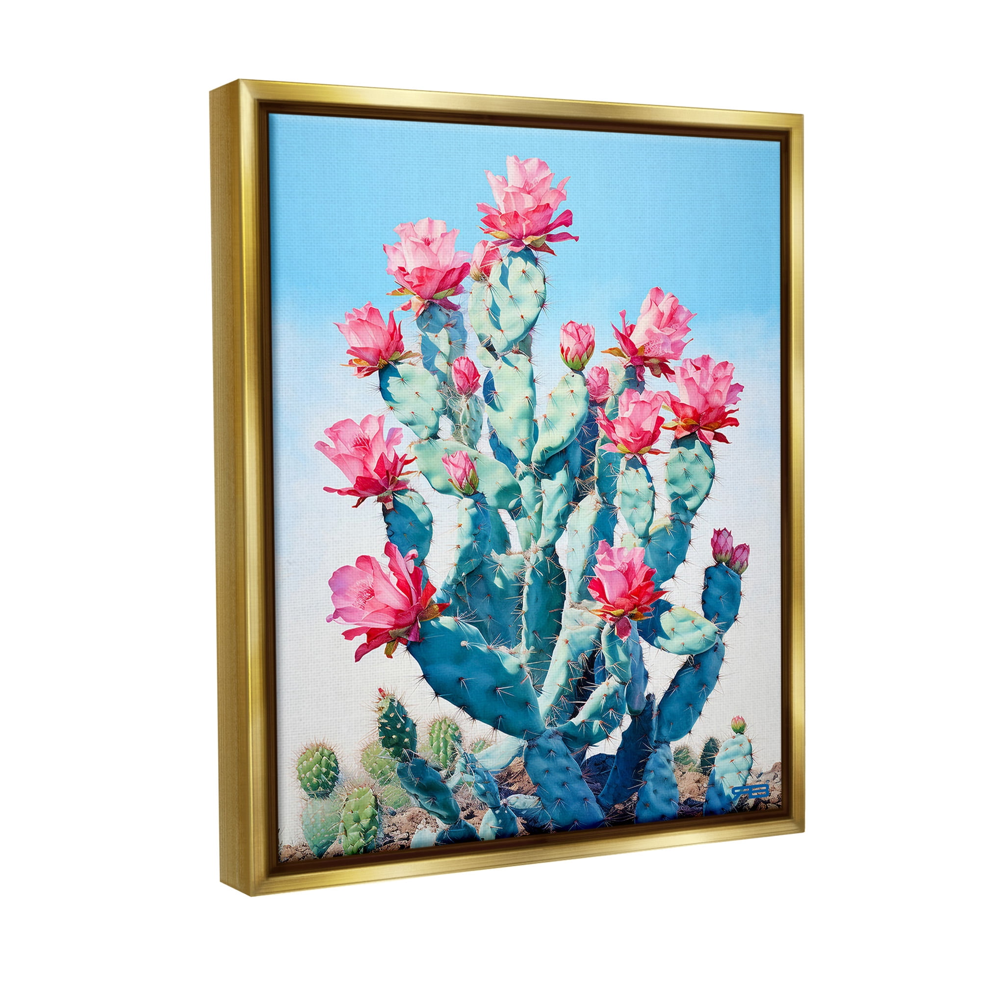 Stupell Industries Southwestern Cactus Flowers Botanical & Floral Painting Gold Floater Framed Canvas Art Print Wall Art, 25 x 31