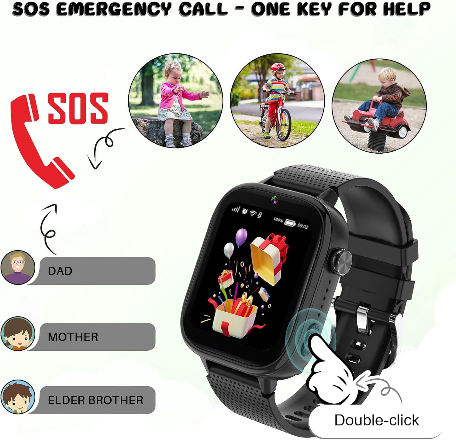 SHANNA 4G Kids Smart Watch GPS Tracker - Smartwatch with 2-Way Call Video Calling Voice Chat SOS Class Mode Pedometer Puzzle Games Wi-Fi Touch Screen Alarm Clock Smartwatches for Boys Girl, Black