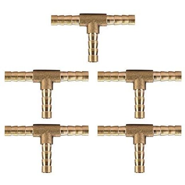 Conector en T de latón, 5 piezas de accesorios de tubería en T para manguera de aire/agua/aceite/gas, junta de tubería de latón(6 mm),
