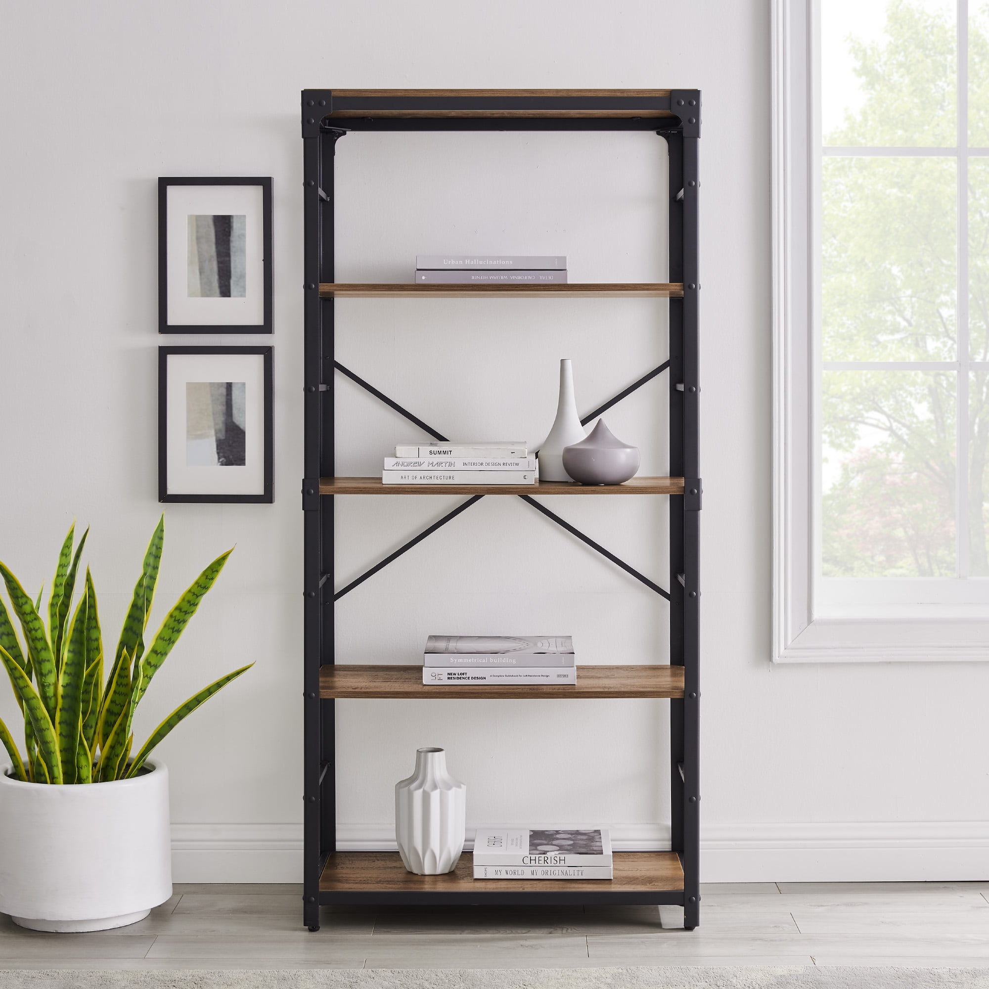Free Shipping! Walker Edison Rustic Farmhouse 4-Shelf Bookcase