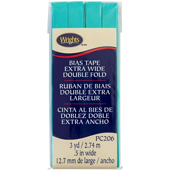 Wrights 1/2" Aqua Extra Wide Double Fold Bias Tape, 3 yd