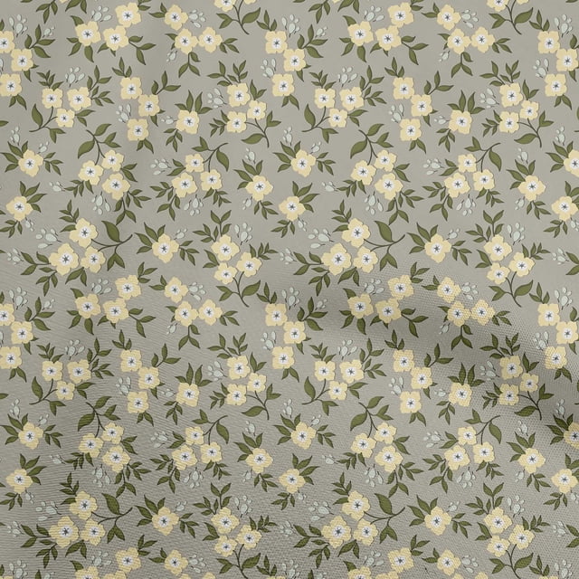 oneOone Silk Tabby Light Yellow Fabric Floral Fabric For Sewing Printed Craft Fabric By The Yard 42 Inch Wide