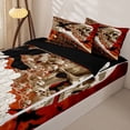 thumbnail image 3 of Homewish Halloween Skull Crows Zipper Twin Comforter Sets with Fitted Sheet and 2 Pillowcases,Vintage Train Zipper Bedding Set,White Orange,Black Reversible,4pcs, 3 of 8