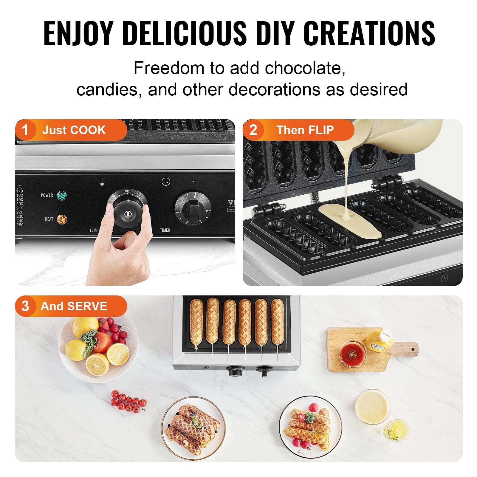 6-Piece Commercial Waffle Stick Maker, 1500W Waffle Baker Machine & Corn Dog Iron, Non-Stick Plates, Time & Temp Control, for Home & Business Use