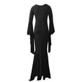 thumbnail image 4 of ESSSUT Économies d'Été Liquidation Tendances Robe Rétro à Épaules Longues Couleur Unie Noir TG, 4 of 5