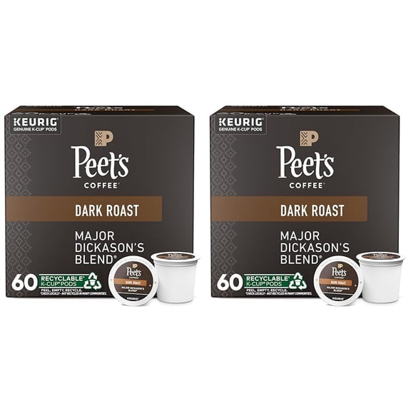 Peet's Coffee, Dark Roast K-Cup Pods for Keurig Brewers - Major Dickason's Blend 60 Count (6 Boxes of 10 K-Cup Pods) (Pack of 2)
