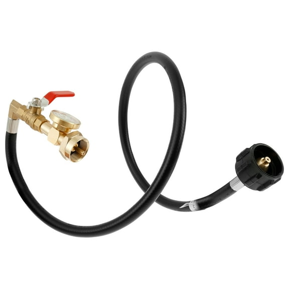 Ikoopy Propane Refill Adapter Hose for 1 lb Tanks Flexible Propane Tank Extension Hose with Gauge Multipurpose Barbecue Accessories for Camping Picnic Outdoor Cooking