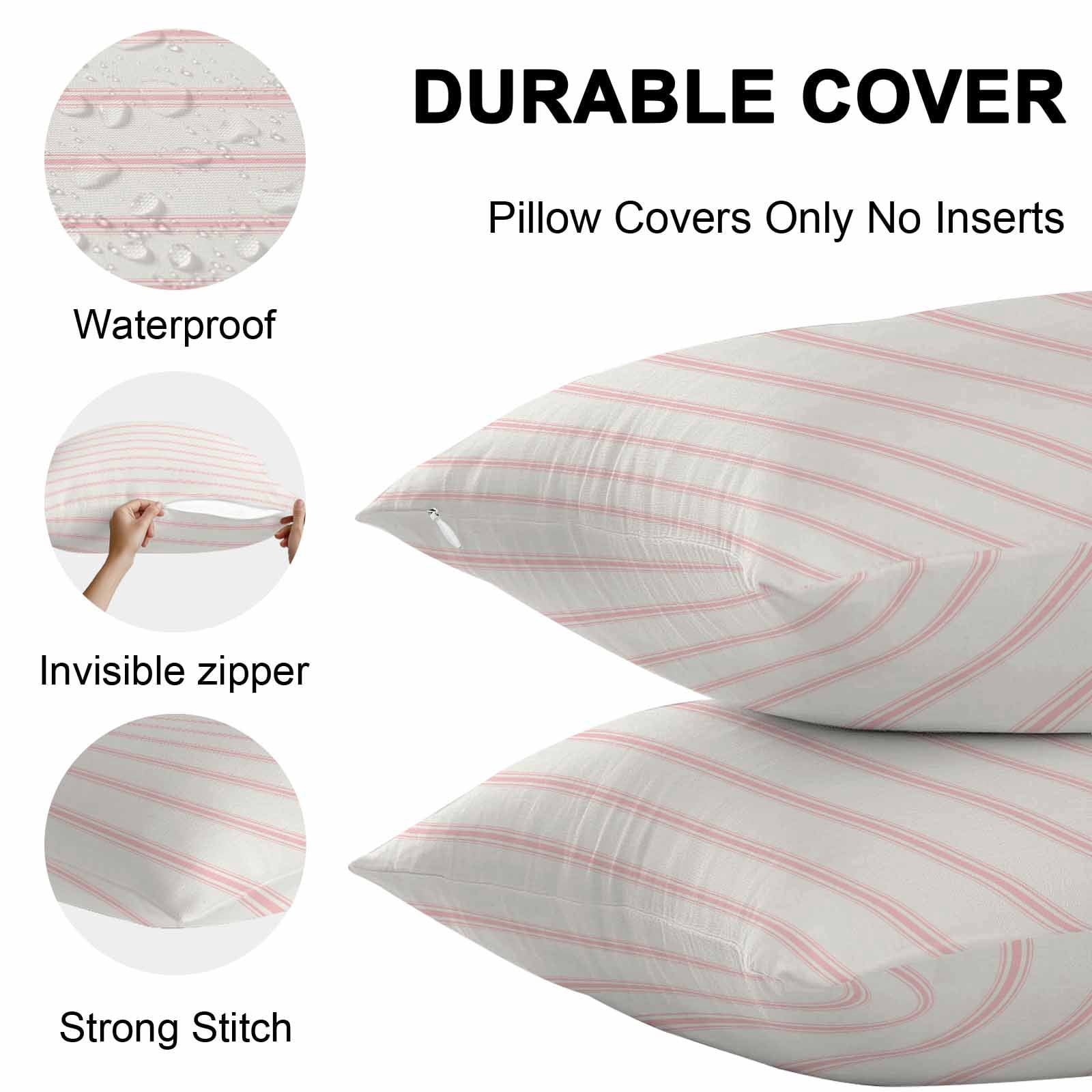 Pink Strips Outdoor Pillow Covers Set of 2 Classic Pink Lines Waterproof Throw Pillow Case Decorative Square Cushion Cover for Patio Couch Garden Balcony, 18"x18"