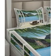 thumbnail image 5 of Ambesonne Beach Fitted & Top Sheet Set with Shams, Palms and Ocean Summer, White Green and Blue, 5 of 7
