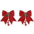 thumbnail image 2 of Feliz Navidad Bowknot Navidad lentejuelas guirnalda adornos brillante pino bola colgantes corbata artesanía regalo decoración rojo 2 piezas seitruly HA009456-02, 2 of 6