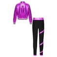 thumbnail image 2 of iEFiEL Girls Hip Hop Street Dance Outfit Metallic Long Sleeve Bomber Jacket with High Waist Pants Activewear Purple 12, 2 of 5