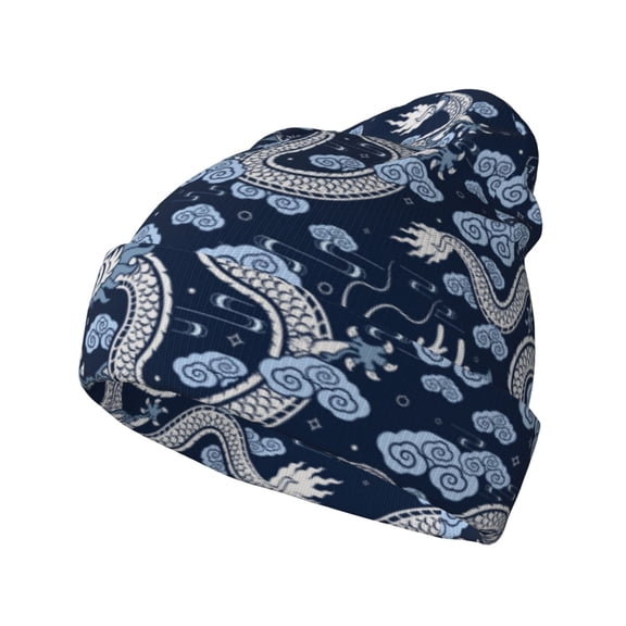 Lsque Dragons Pattern Knitted Beanie, Unisex Winter Hat, Knit Hat Winter Beanies Thick Fisherman Beanies Cuffed Plain Skull Caps