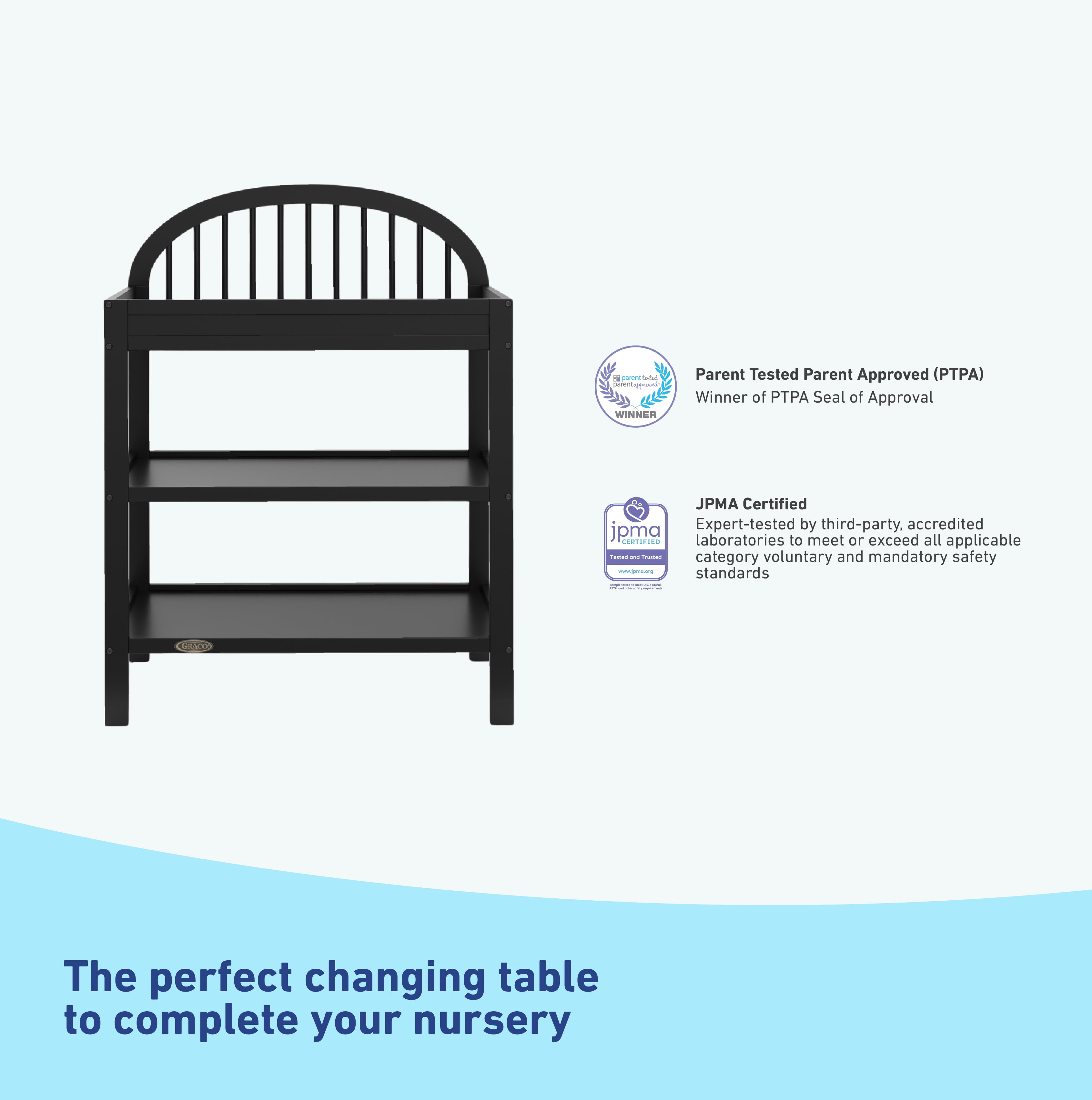 Graco Olivia Changing Table With Pad - Driftwood, Greenguard Gold Certified, 2 Open Shelves